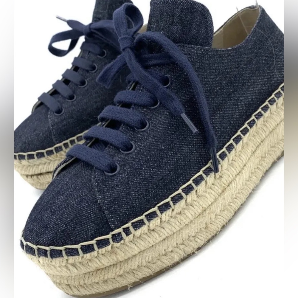 Prada Denim platform Espadrilles lace up Sz 38 1/2  Spring and Summer